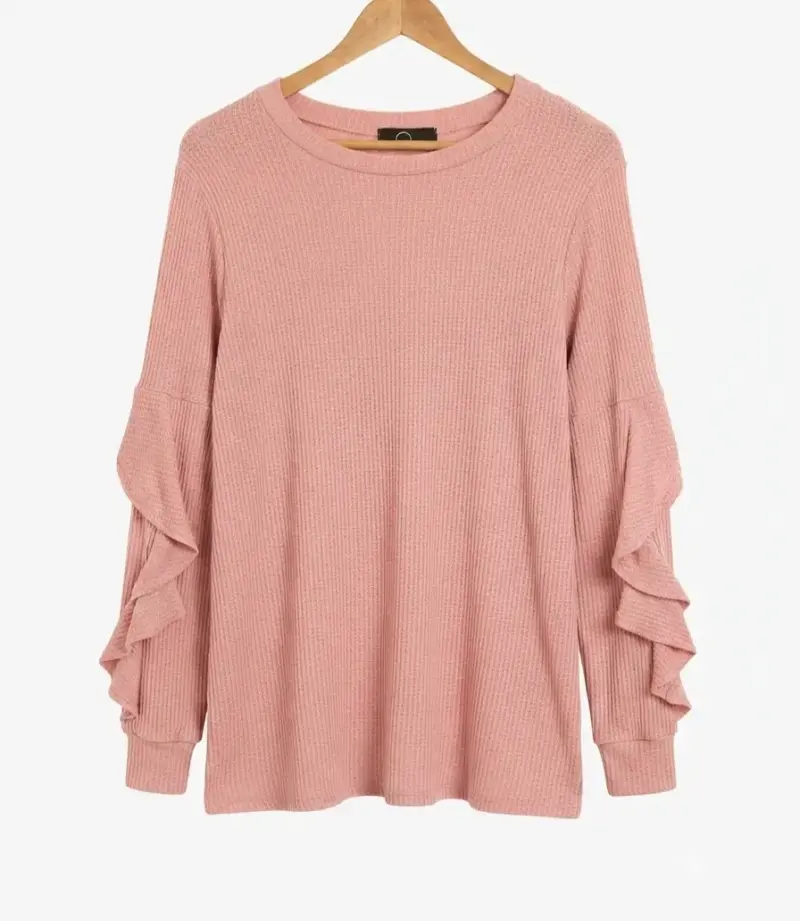 Suéter Rosa con Mangas Volantes para Mujer - 1