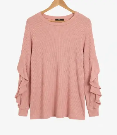 Suéter Rosa con Mangas Volantes para Mujer - miniatura 1
