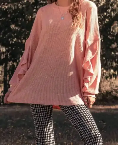 Suéter Rosa con Mangas Volantes para Mujer - miniatura 3