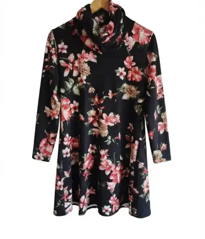 Vestido floral negro con cuello alto - miniatura 1