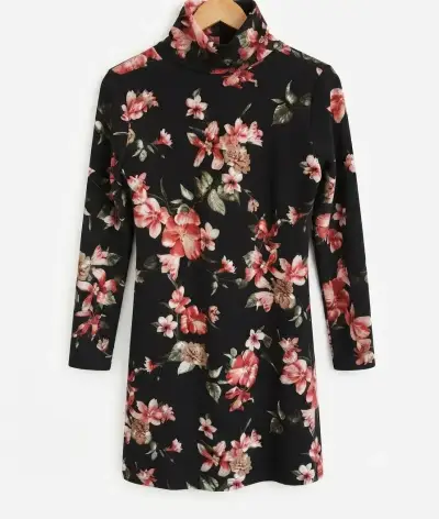 Vestido floral negro con cuello alto - miniatura 2
