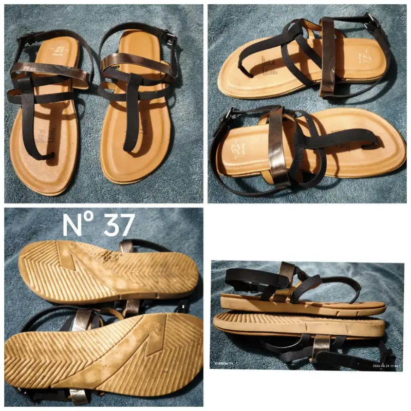 Sandalias planas negras talla 37 en buen estado - 1