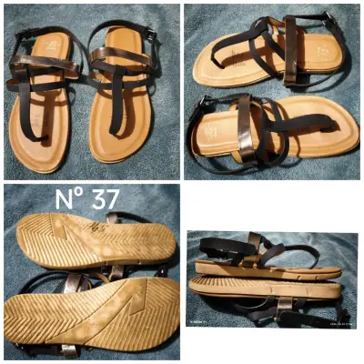 Sandalias planas negras talla 37 en buen estado - miniatura 1