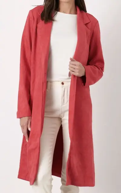 Abrigo rojo largo para mujer elegante - miniatura 3