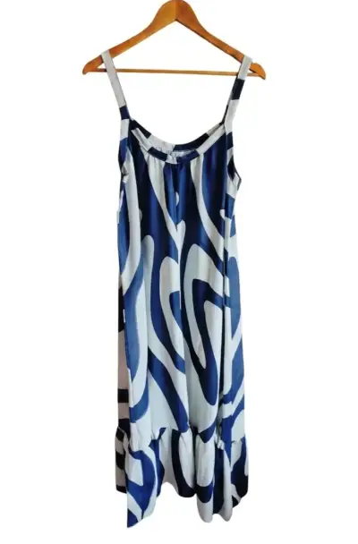 Vestido largo estampado azul y blanco - miniatura 2