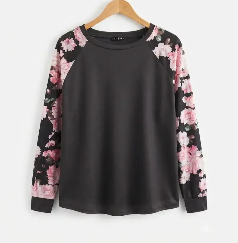 Polera negra con mangas florales Shein - 1