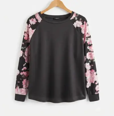 Polera negra con mangas florales Shein - miniatura 1