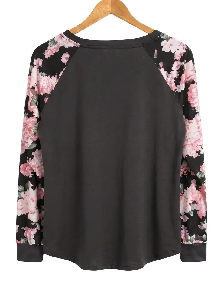 Polera negra con mangas florales Shein - 2