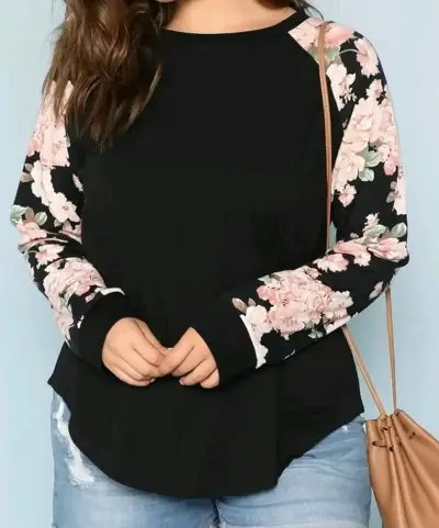 Polera negra con mangas florales Shein - miniatura 3