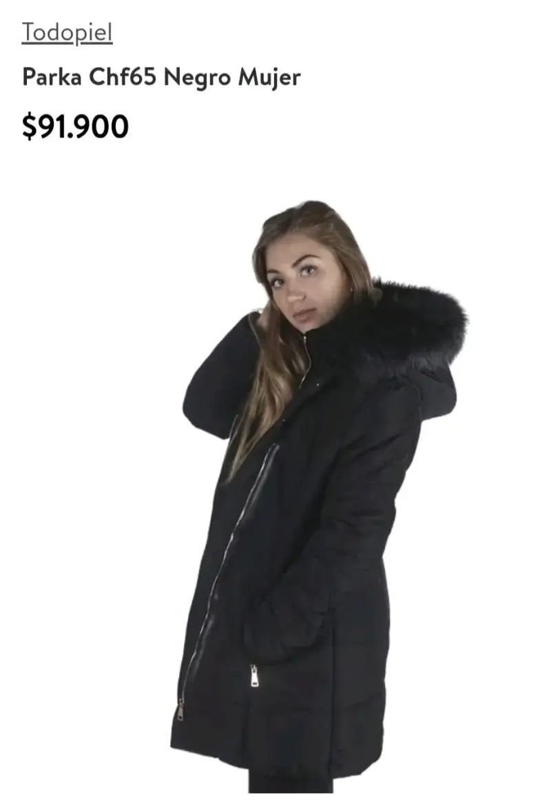 Parka negra con capucha de piel sintética para mujer - 4