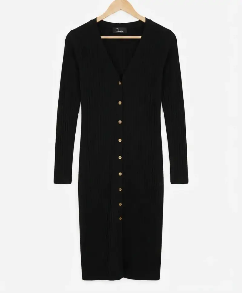 Vestido negro largo con botones dorados