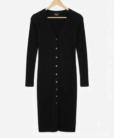 Vestido negro largo con botones dorados - miniatura 1
