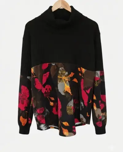 Suéter de cuello alto con diseño floral - miniatura 1