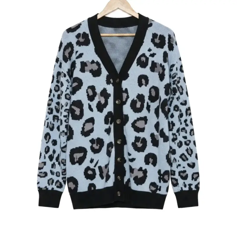 Cárdigan de Leopardo Azul para Mujer