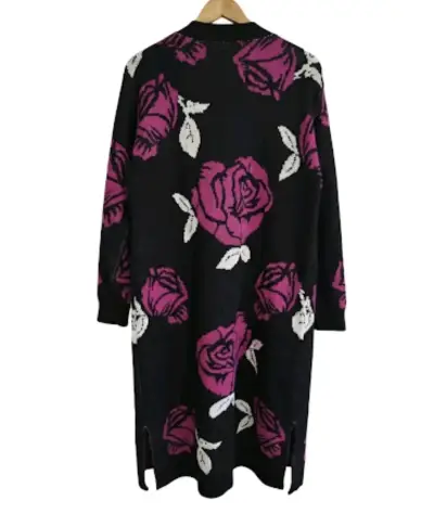 Cardigan largo floral negro y fucsia - miniatura 2