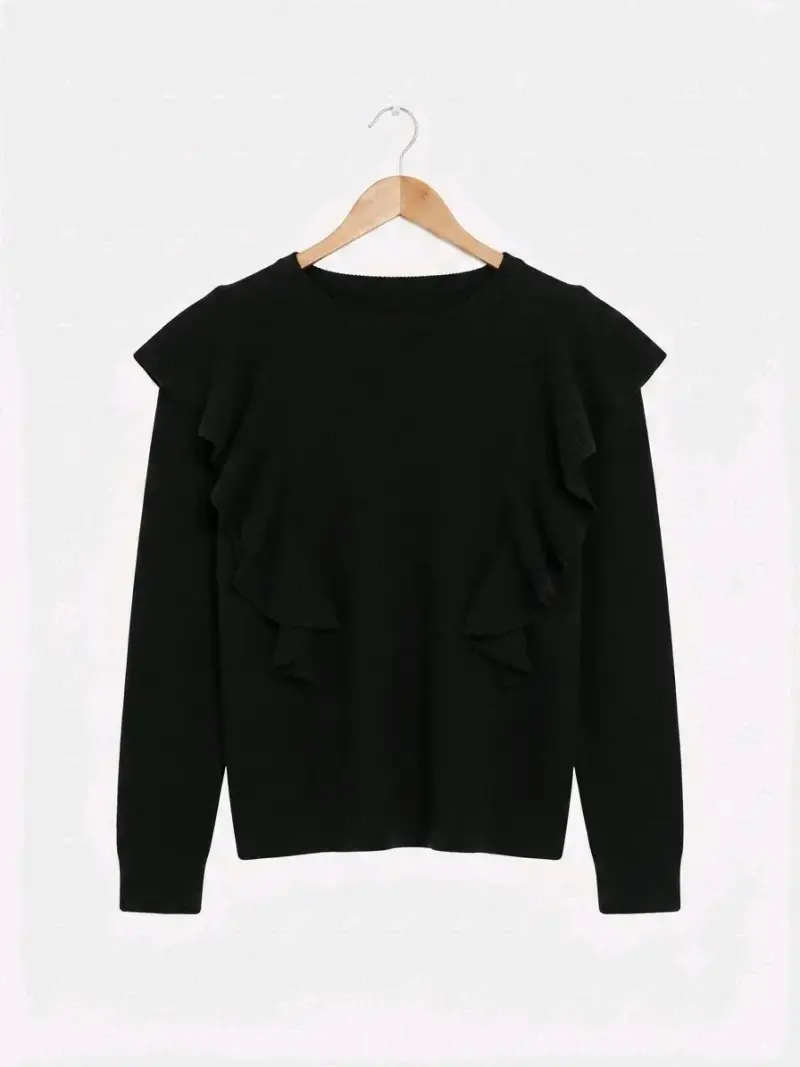 Suéter negro con volantes para mujer