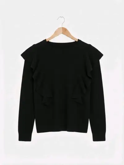 Suéter negro con volantes para mujer - miniatura 1