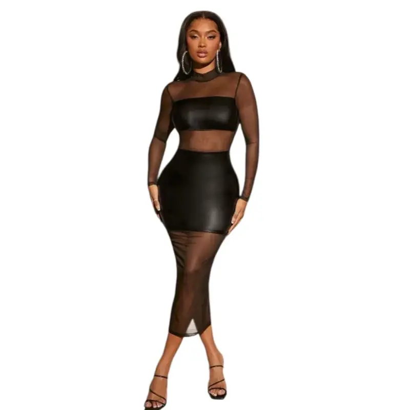 Vestido negro transparente con mangas largas - 1