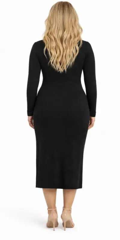 Vestido lanilla midi negro ajustado manga larga - miniatura 6