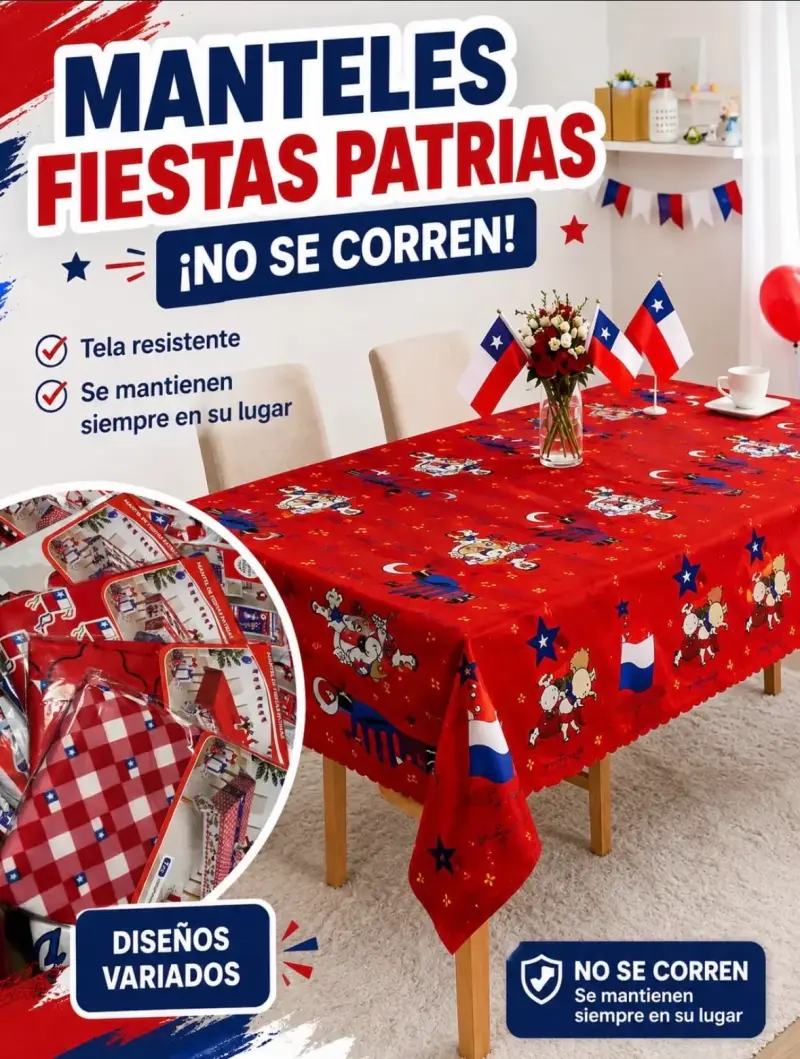 Manteles Fiestas Patrias resistentes y vasos reutilizables - 1
