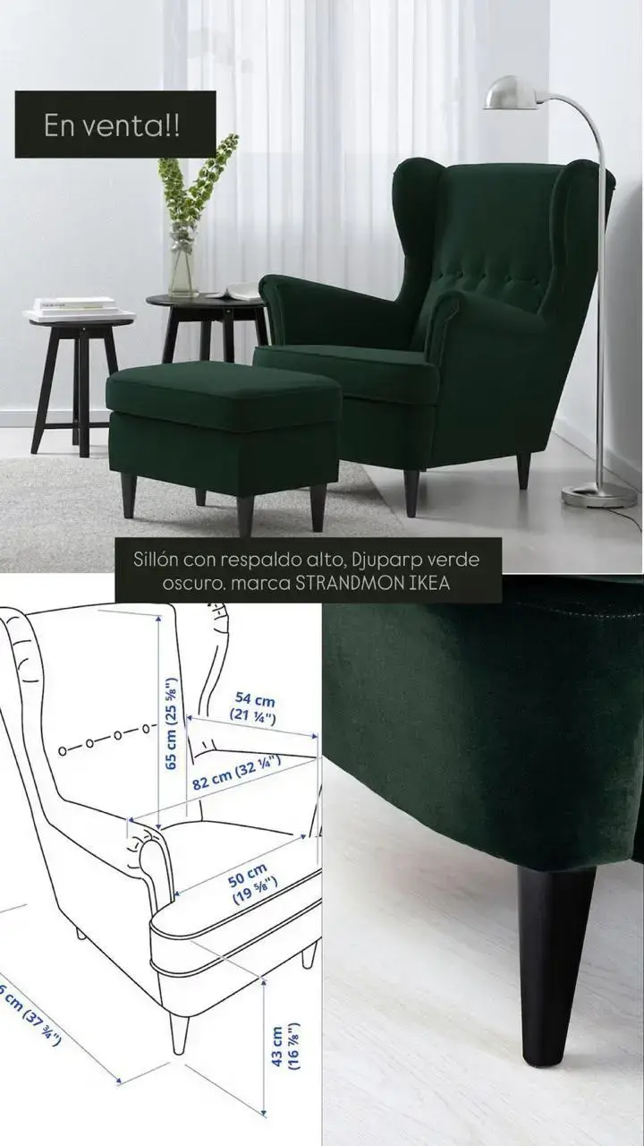 Sillón con Reposapiés Verde Oscuro IKEA STRANDMON - 2