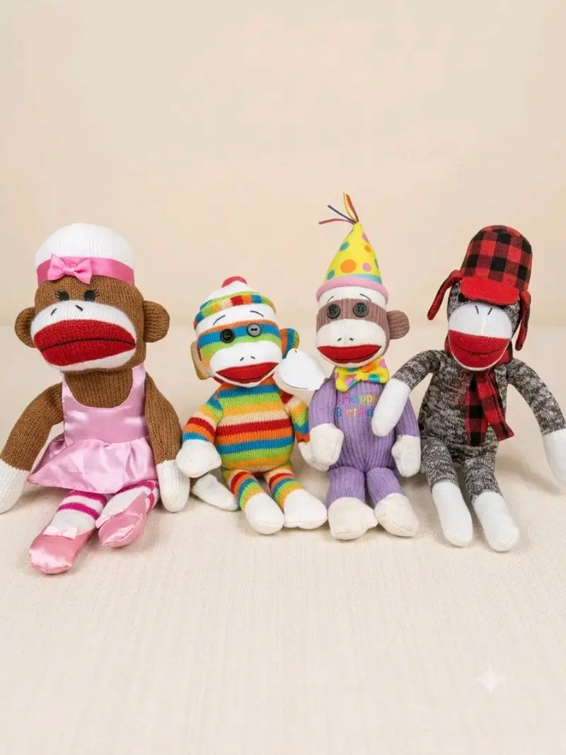 Set de 4 monos de peluche de colores - 1
