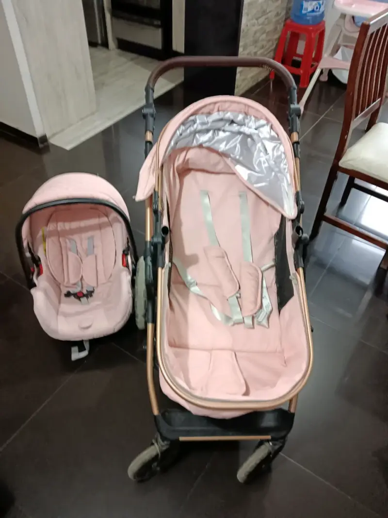 Coche de bebé 2 en 1 rosa con silla de auto - 3