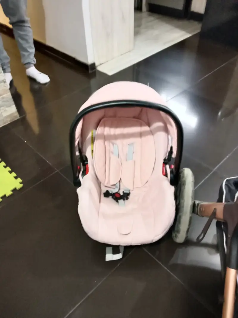 Coche de bebé 2 en 1 rosa con silla de auto - 4