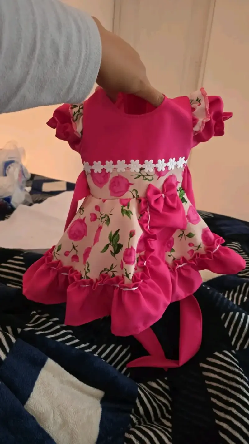 Vestido infantil rosa con flores y lazo - 2