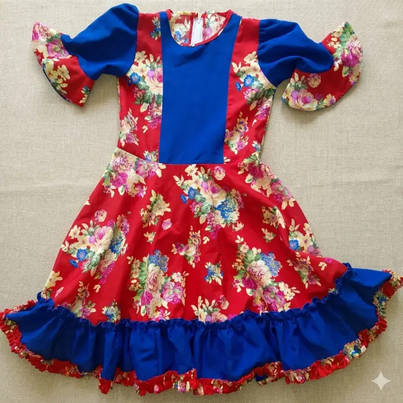 Vestido de huasa floral infantil con volantes
