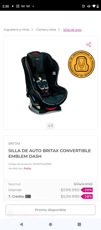 Silla de Auto Convertible Britax Emblem Dash - miniatura 2