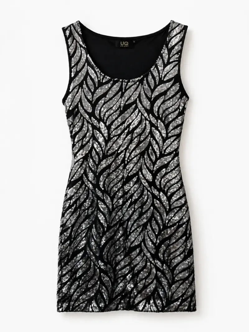 Vestido gris con lentejuelas plateadas UQ