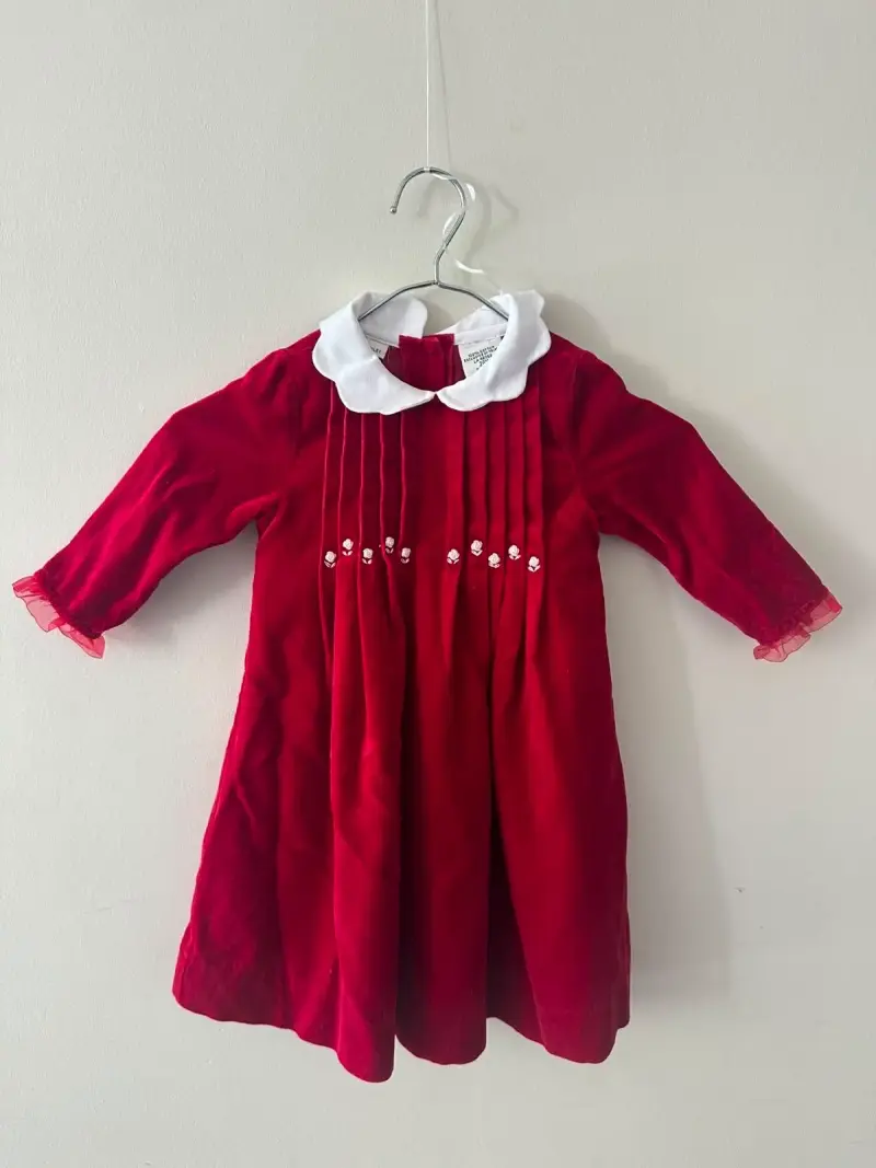 Vestido rojo de terciopelo niña con cuello bla - 1