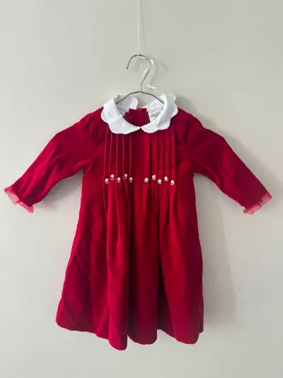 Vestido rojo de terciopelo  niña con cuello bla - miniatura 1