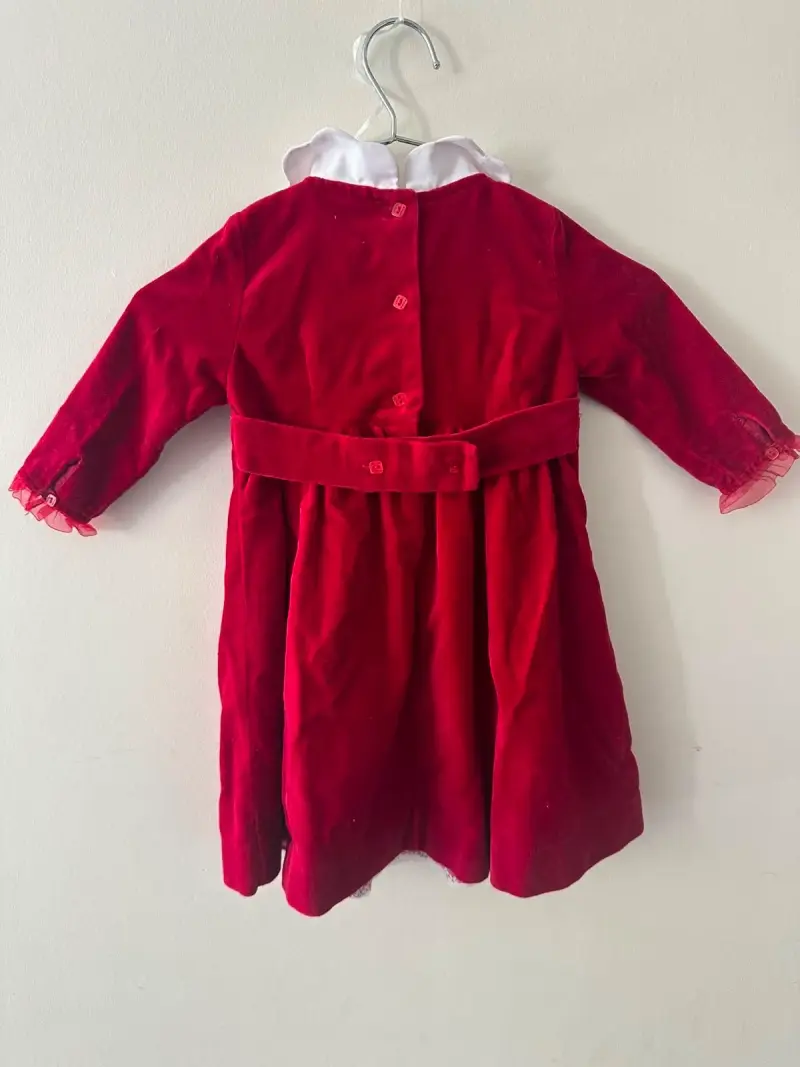 Vestido rojo de terciopelo niña con cuello bla - 2