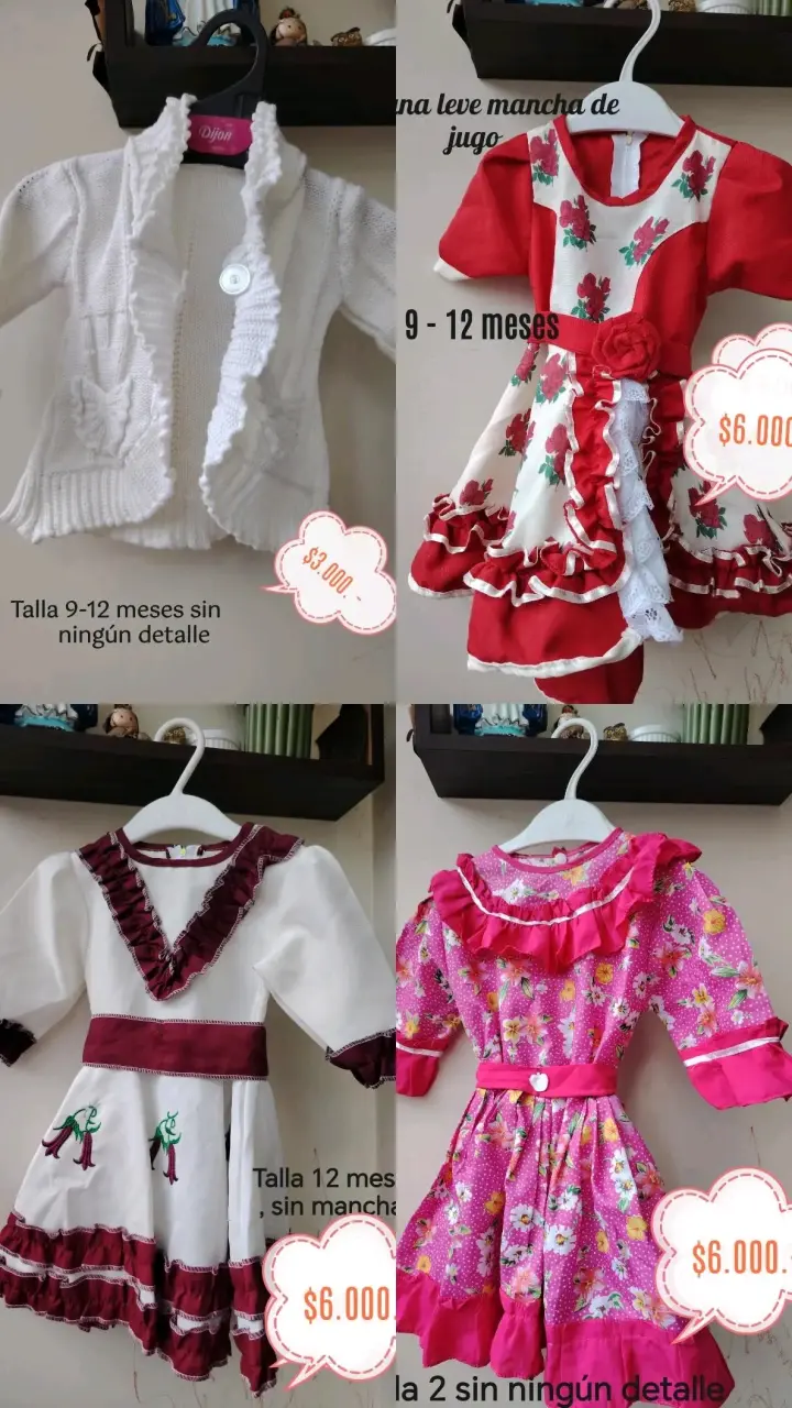 Vestidos cueca de niña rojo con flores 9ses - 1