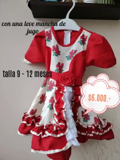 Vestidos cueca de niña rojo con flores 9ses - miniatura 2