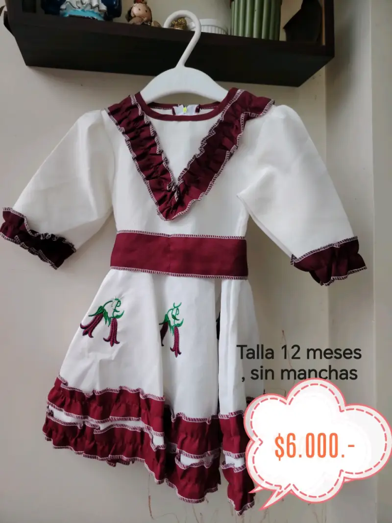 Vestidos cueca de niña rojo con flores 9ses - 3