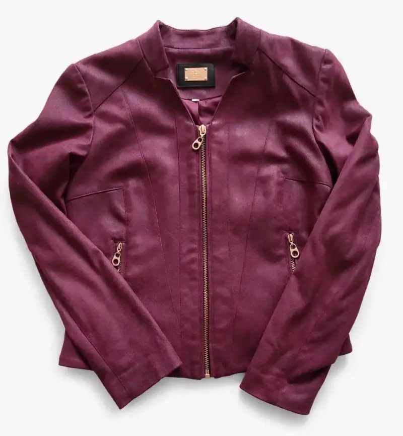 Chaqueta de cuero sintético burdeos para mujer - 2