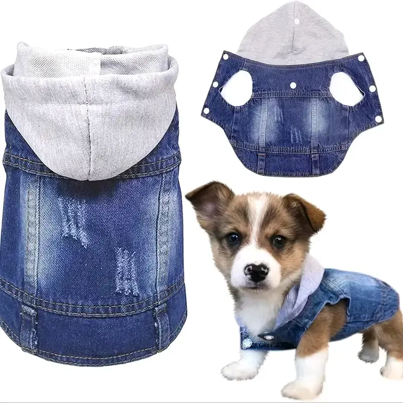 Chaleco de mezclilla para perro con capucha - 3