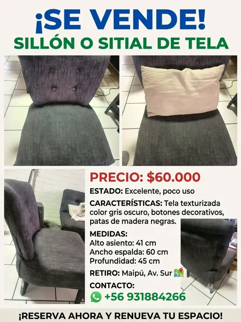 Silla tapizada gris oscuro con botones - 5