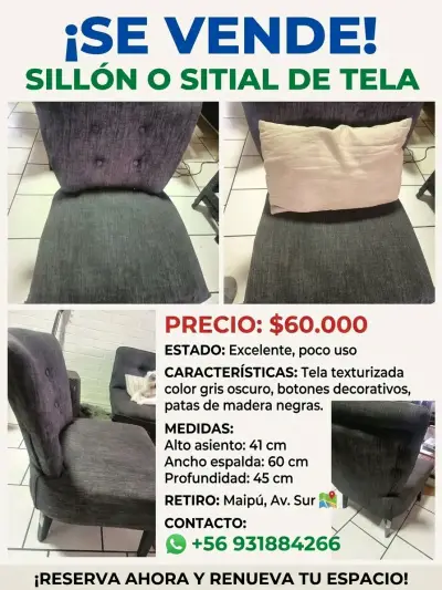 Silla tapizada gris oscuro con botones - miniatura 5