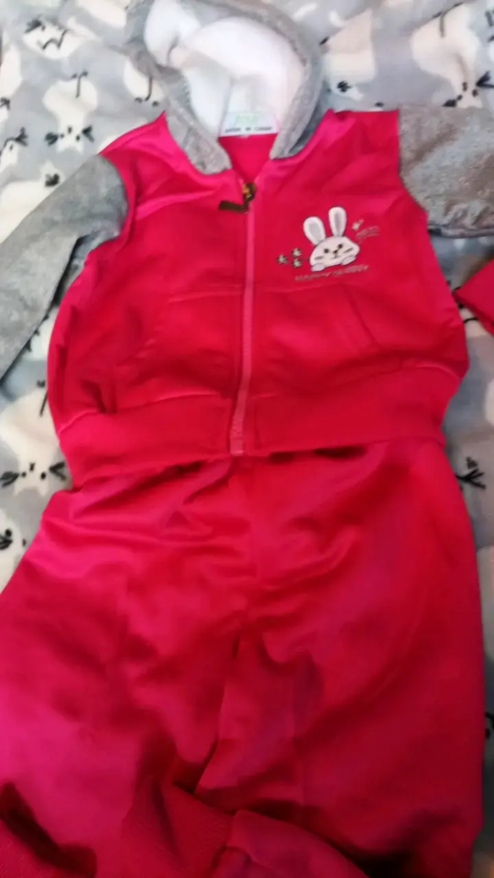 Conjunto de bebé con capucha rojo y gris