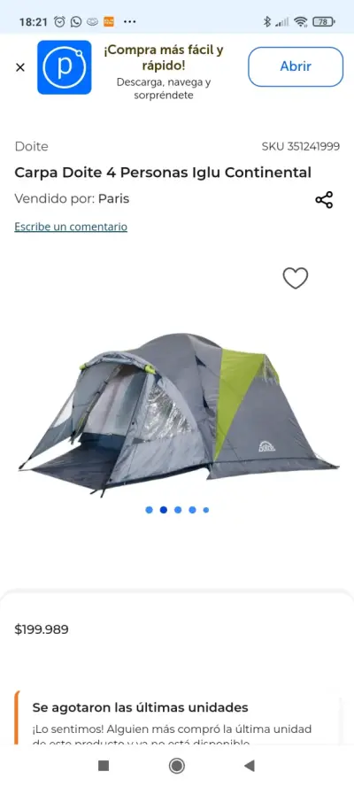 Carpa Doite 4 Personas Iglu Continental - miniatura 1
