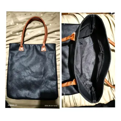 Bolso tote negro con asas marrones - miniatura 1