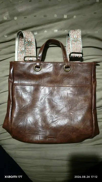 Mochila de cuero marrón Lounge con correas decorativas - miniatura 5