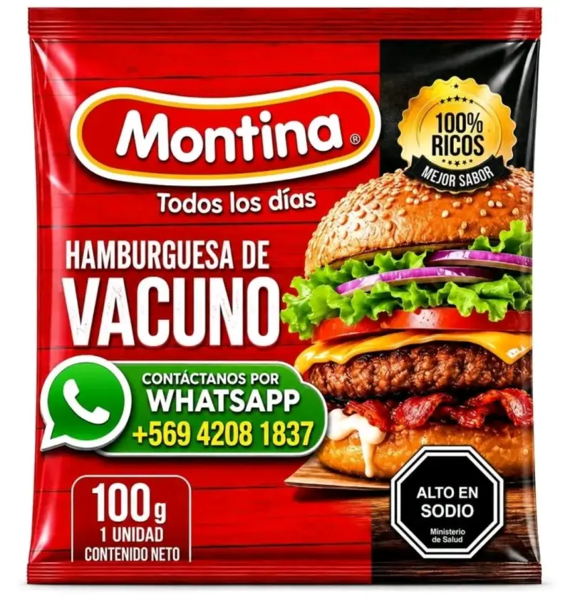 Hamburguesa de Vacuno Montina 100g x caja de 25 u