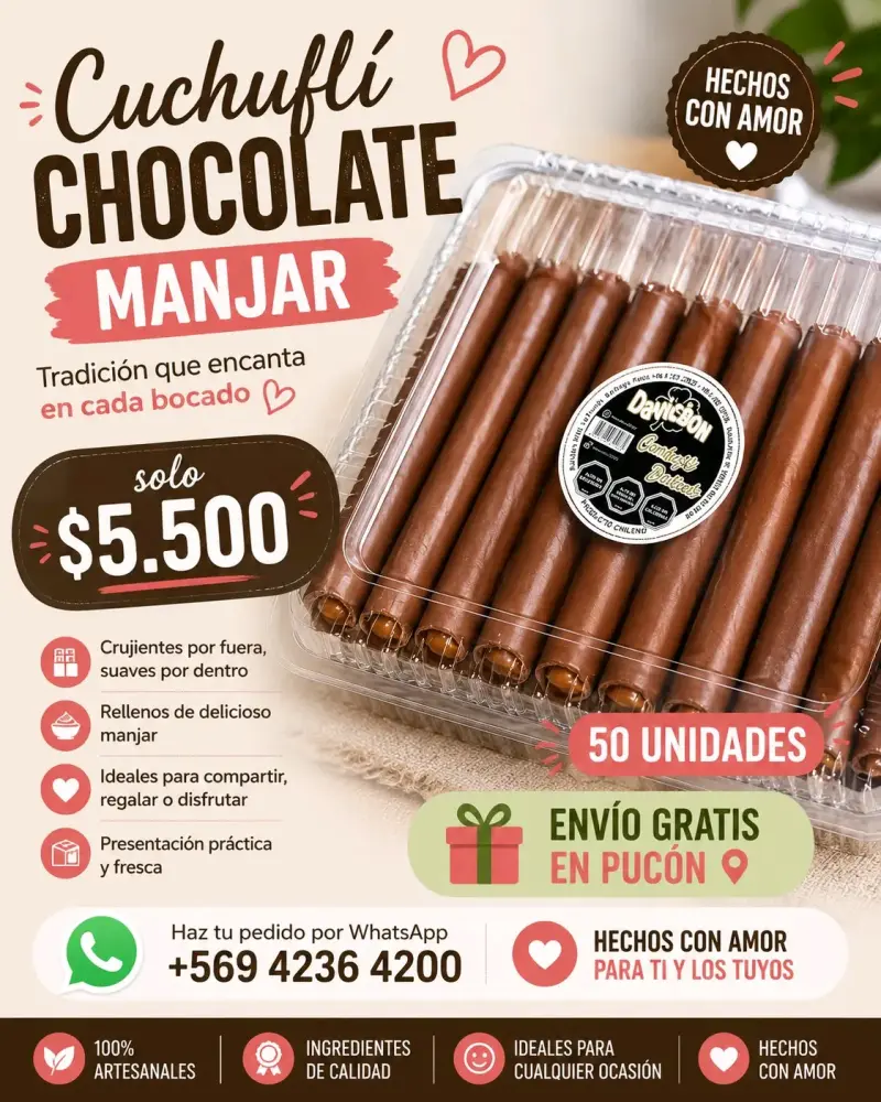 Cuchuflí de Chocolate y Manjar 50 Unidades