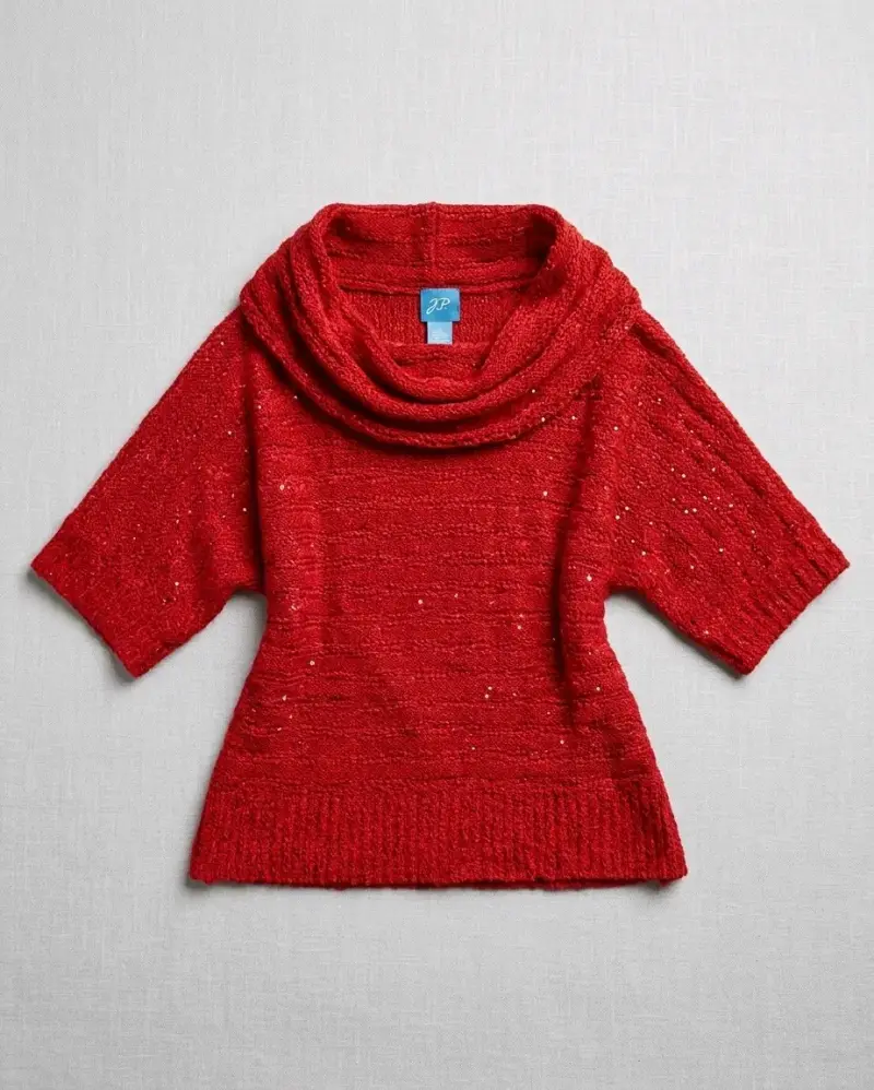 Suéter rojo de punto con cuello alto