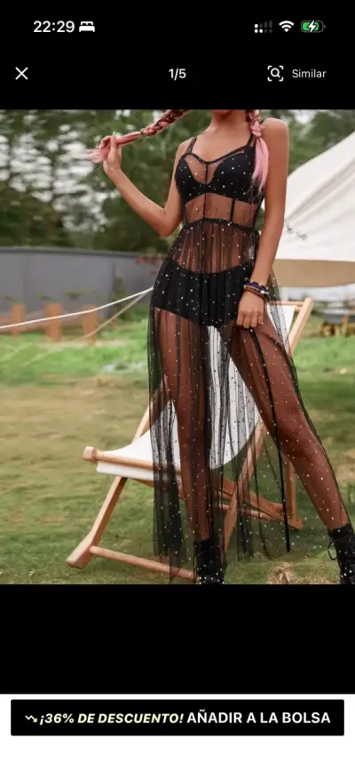 Vestido transparente negro con detalles brillantes - miniatura 1